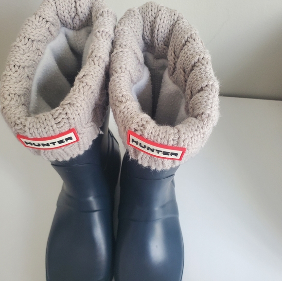 Hunter Blue Rain Boots with Knit Cuff - Picture 5 of 12